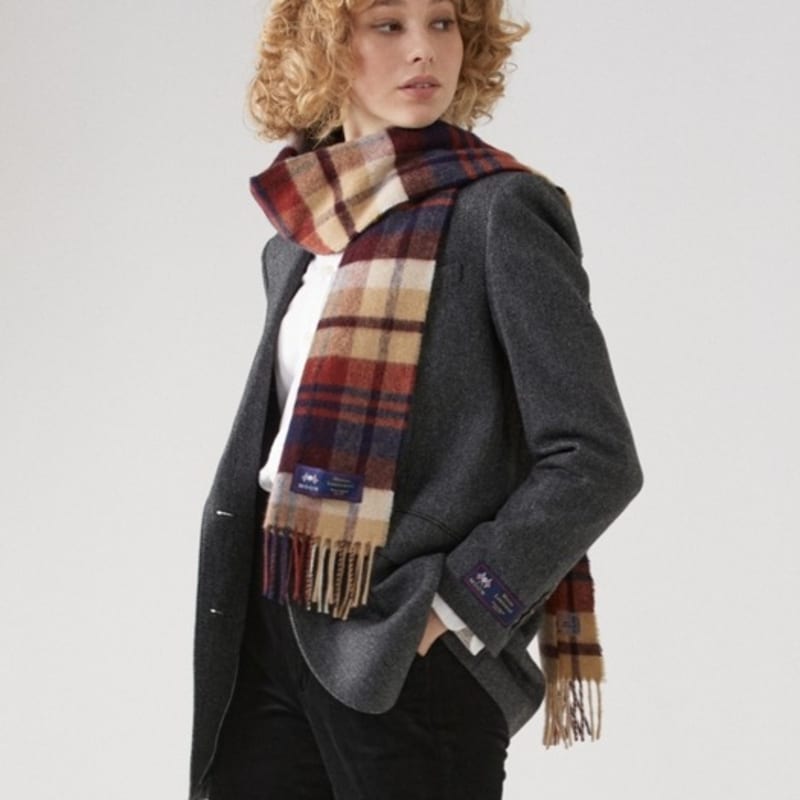 ABRAHAM MOON Merino Wool Muffler 25cm - Eldwick Navy Rust