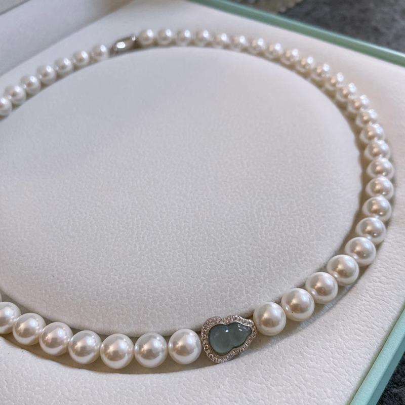 

Sterling Silver Gourd Necklace with Australian White Pearl and Yuanbao Clasp 925 Silver
