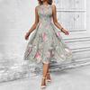 Sommer-Blumenprint ärmelloses Rundhalskleid hohe Taille und dünnes Design Europäisches und Amerikanisches bedrucktes Kleid