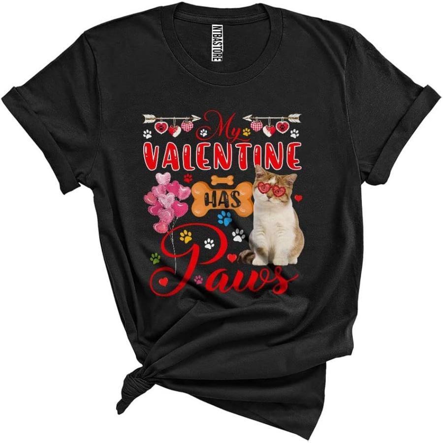 My Valentine Has Paws Cute Cool Valentine s Day Hearts British Shorthair Cat Paws Lover Unisex T-Shirt Black S