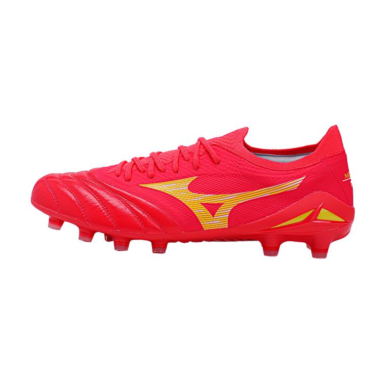 Mizuno Morelia Neo Round Toe Lace FG (Rubber Long Studs) Natural Grass Ultra-Fiber Wear-Resistant Non-Slip Soccer Shoes Men Sneaker Red P1GA234264