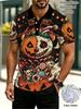Men'S Outdoor Halloween-Themed Polo Shirt, Mixed Colors, Multiple Specifications Available, Polyester Material, Featuring Stitched Figure And Pumpkin