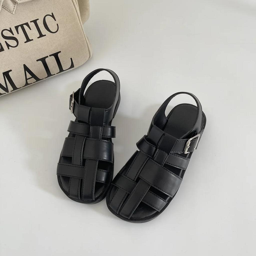 Roman Sandals Female 2024 Summer Retro Flat Bottom Baotou Casual Shoes Hollow Woven Low Heel Sandales Zapatos Para Mujeres