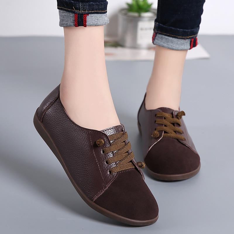 Leather Shoes Woman Spring Ladies Shoes Non-slip Flats Lace Up Sneakers Women Oxford Shoes Plus Size Moccains Ladies Shoes