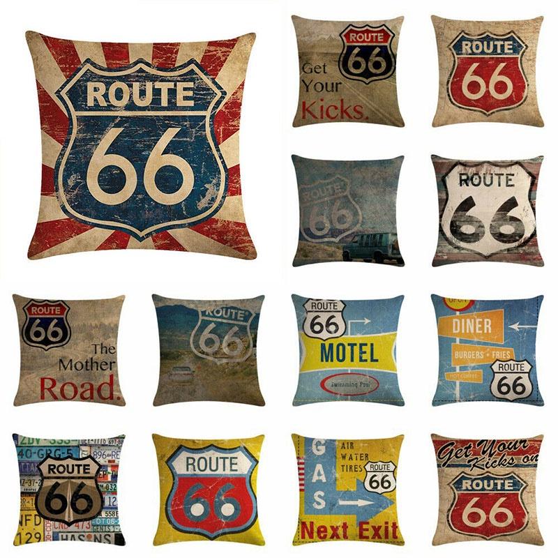 Mother Road Route 66 Pillow Case Linen Cotton Home Textile Waist Cover Cushion