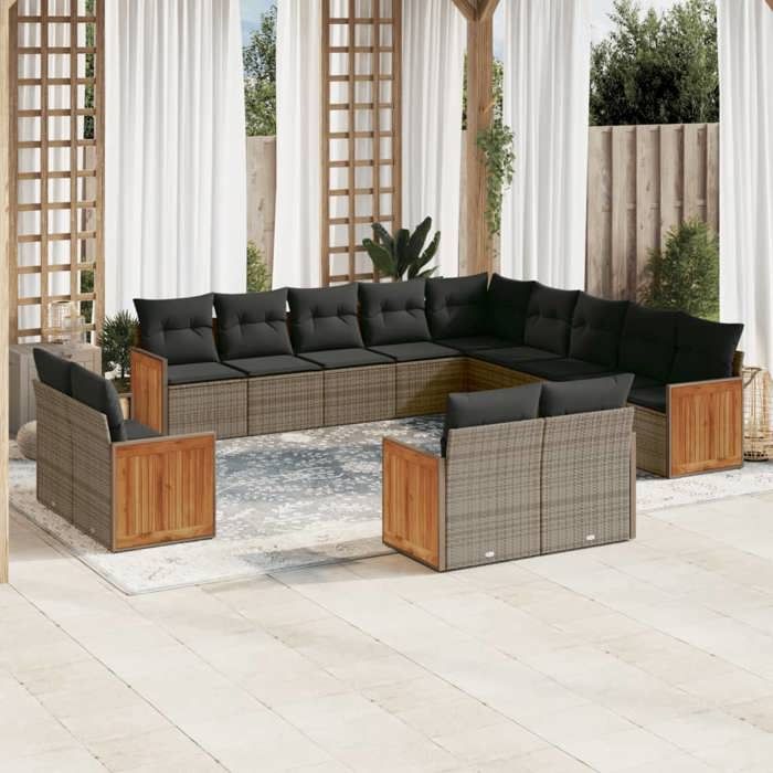 VidaXL Garden Lounge Set with Cushions 13 Pcs, Patio Sofas, Patio Furniture Set, Outdoor Furniture, Grey 3228209
