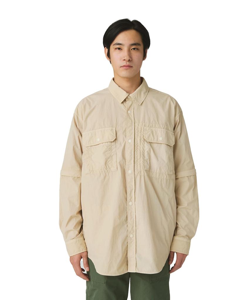 Snow Peak Garment Dyed Convertible Shirt Long and Size M SH-25AU002, Sleeve, Men's Women's, IVORY,