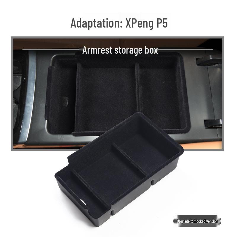Xpeng P5 Armrest Box Organizer: Central Interior Flocking Storage Modification.