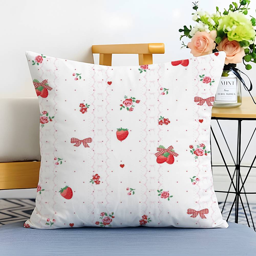 Elegant Strawberry Flowers Print Pillow Case Printed Brushed Fleece Pillow Baby Skin-Touch Eco-Friendly Dye-Sublimat