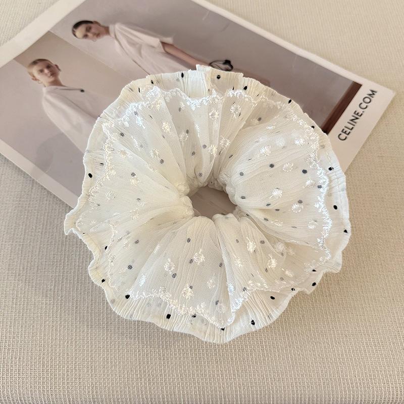 Fabric Spotted Lace Flower Double Large Intestine Hair Band Fashion Temperament Atmosphere Elegant High Sense Simple Hair Accessories