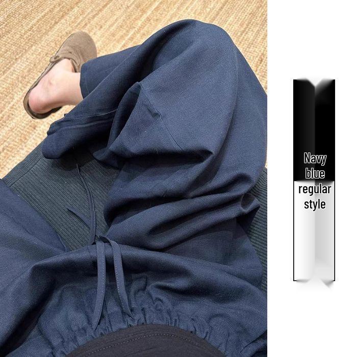 Women s White Cotton Linen Wide-Leg Summer Pants - 2026 New Petite Casual Ice Silk Floor-Length S