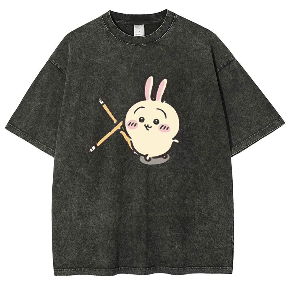 

Японская мультяшная футболка с графикой Усачи для мужчин и женщин, винтажная, вываренная, оверсайз, с коротким рукавом, топы, одежда Y2k, лето 3XL