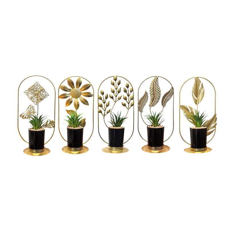 Mini Artificial Green Potted Plant Handmade Iron Pot Room Decoration for Table Office Home Shelf
