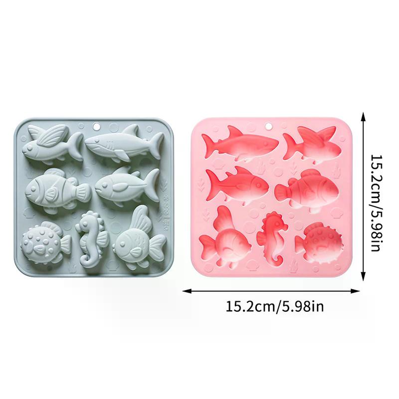 7 Cavity Different Marine Fish Silicone Mold Seahorse Puffer Fish Shape Fondant Candy Chocolate Mould Animal Cake Decoration