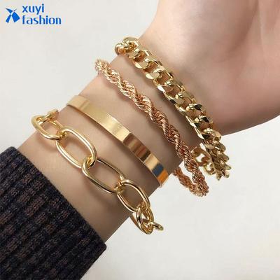 Retro Fashion Multilayer Gold Chain Bracelet Creative Twist Bracelet Set Women Jewelry Accessories