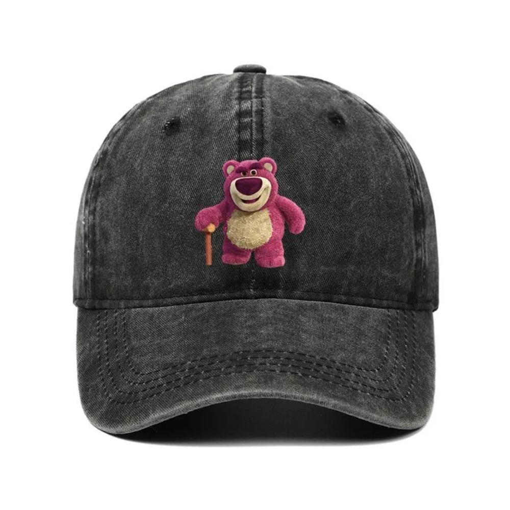 Cartoon Washed Lotso Print Baseball Cap Men Women Vintage Kpop Snapback Cap Adjustable Breathable Trucker Hat Sunscreen Hat