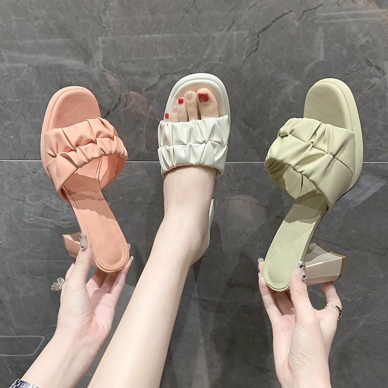 Fashion New Style Luxury Women's Fashion High-heeled Casual Women Fish Mouth Shoes Ladies Shoes Square Toe Women's Slipper Zapatos Mujer