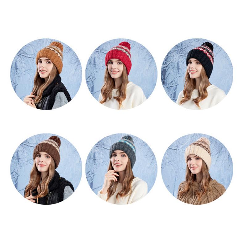 Winter Coldproof Warm Knitted Hat Ear Protection Hat Women's Fur Ball Wool Hat