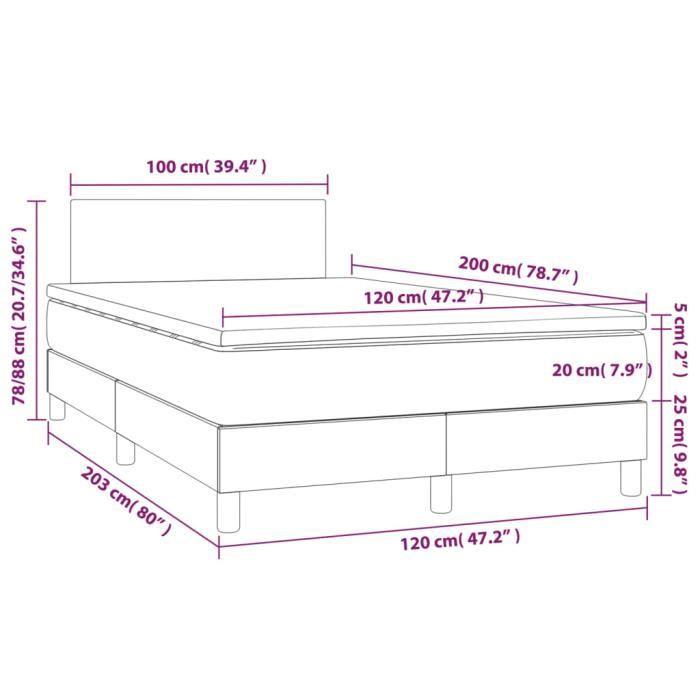 3139881 vidaXL Lit à sommier tapissier avec matelas Gris clair 120x200cm Tissu