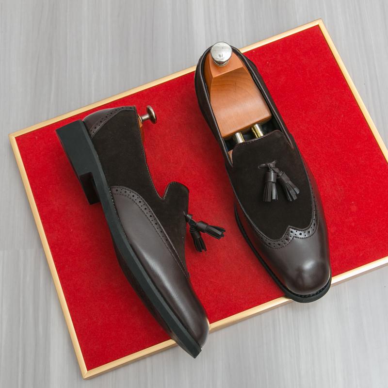 

Модная деловая мужская формальная обувь Черная и коричневая Повседневная лоскутная Модная обувь лоферы Социальная обувь Размер 38-46 Мужская обувь 46 коричневый