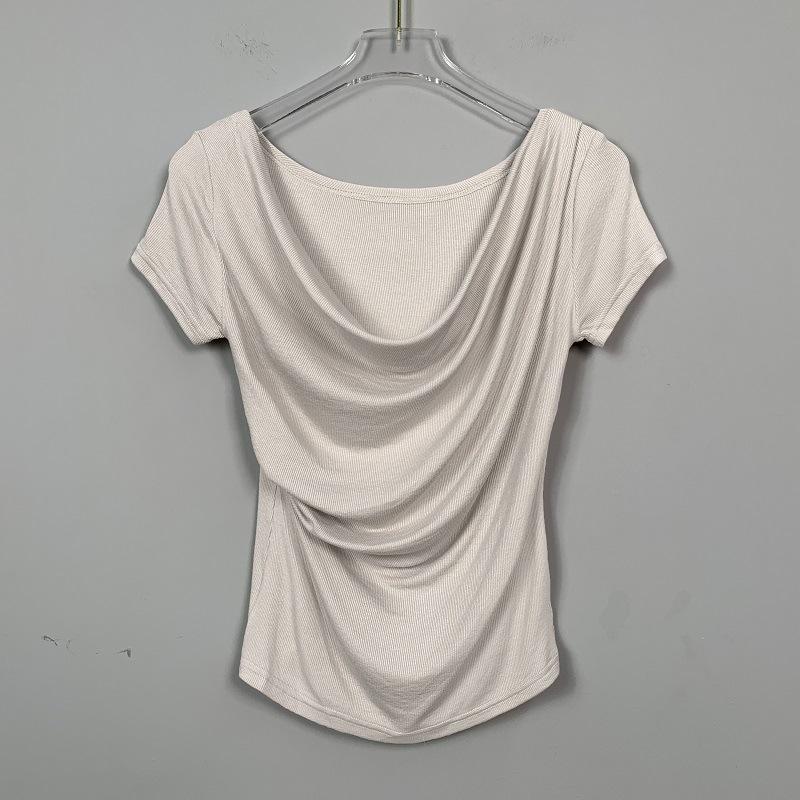 

Women s Slim Fit Short-Sleeve T-Shirt with Swaying Collar One Size бежевий