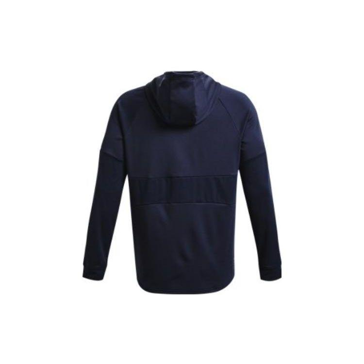 Under Armour Rush Solid Color Logo Print Drawstring Hooded Long Sleeve Sweatshirt Men Sweatshirt Dark-Blue 1370450-410