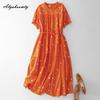 Japanese Mori Girl Summer Women Baggy Midi Dress O Neck Polka Dot Print Lace Up Dress Short Sleeve Cotton Loose Vintage Dress