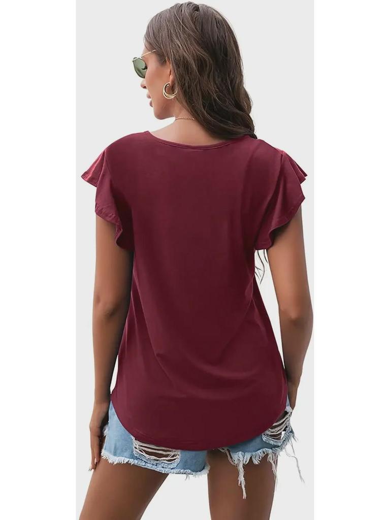 2024 Damen Lotusblatt Kurzarm Rundhals Top