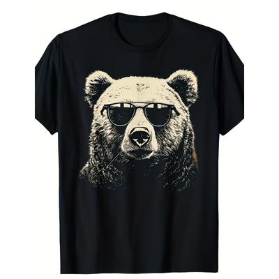 Europäische Größen Herren Vintage Bär Grafik T-Shirt - Lässig Schwarz Kurzarm Rundhals, Lockerer Schnitt, Maschinenwaschbar