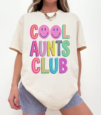 Camiseta Club de Tías Geniales Regalo para Tía, Camiseta de Tía Color Block, Camiseta Divertida de Tía, Camiseta Gráfica de Cara Sonriente, Lindo Regalo para Tía, Camiseta Comfort Colors