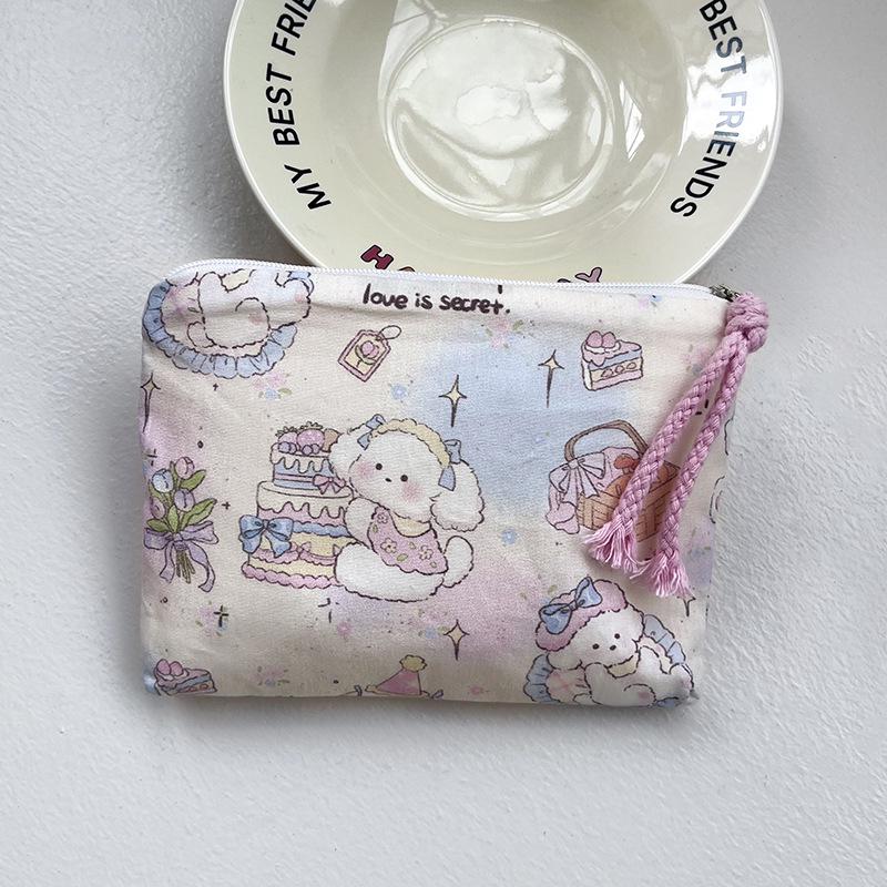 Adorable Blue Cartoon Makeup Bag: Mini Pure Cotton Coin and Earphone Pouch, Lipstick Carrier, Portable Storage.