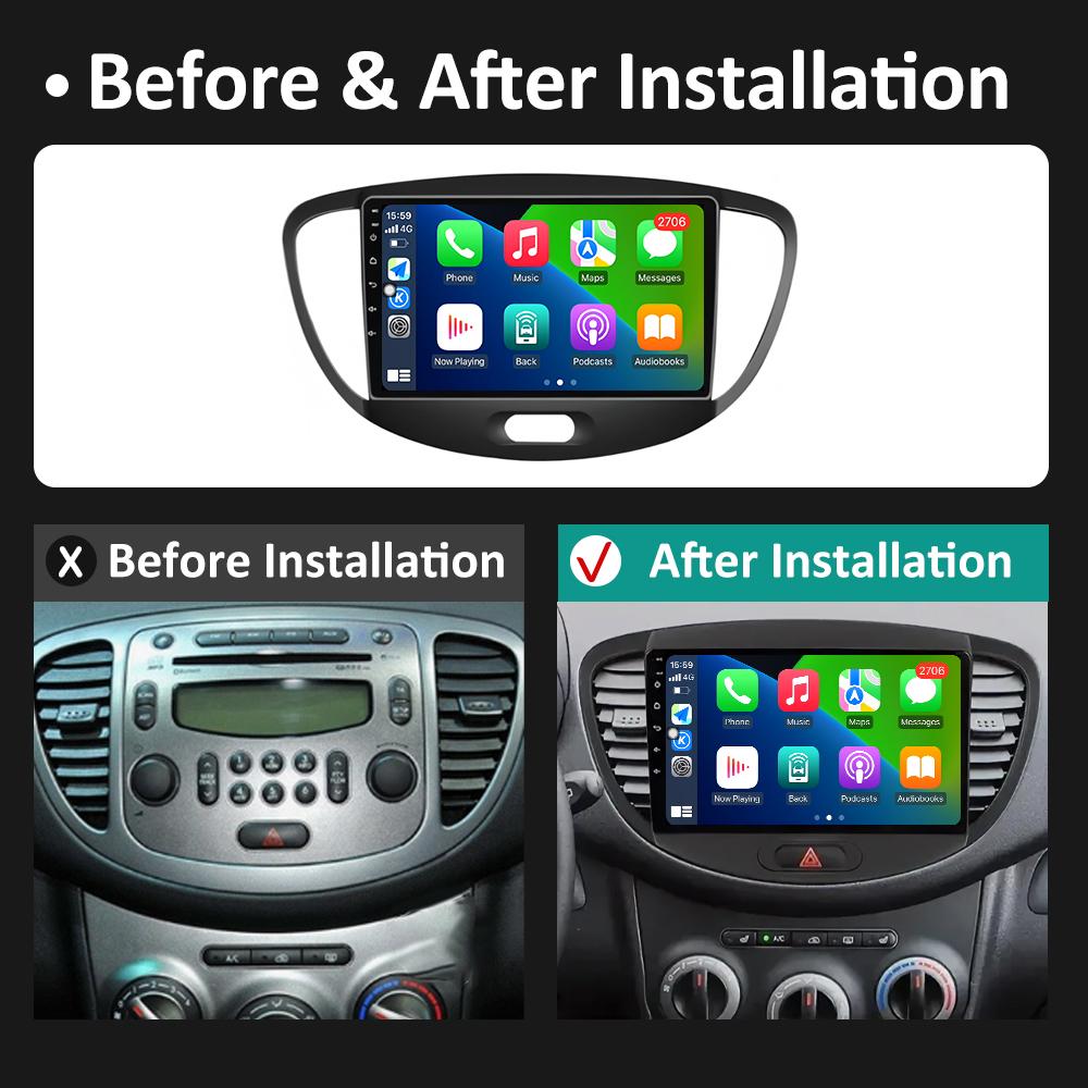 For Hyundai I10 2007 2008 2009 2010 - 2013 Android 14 Wireless Carplay GPS Navigation QLED IPS Screen Bluetooth WIFI Accessories
