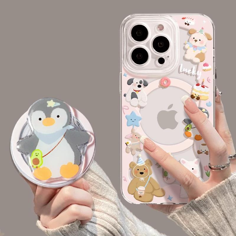 Children's fun doll Apple iphone17promax mobile phone case 17pro airbag bracket 17 transparent magnetic case