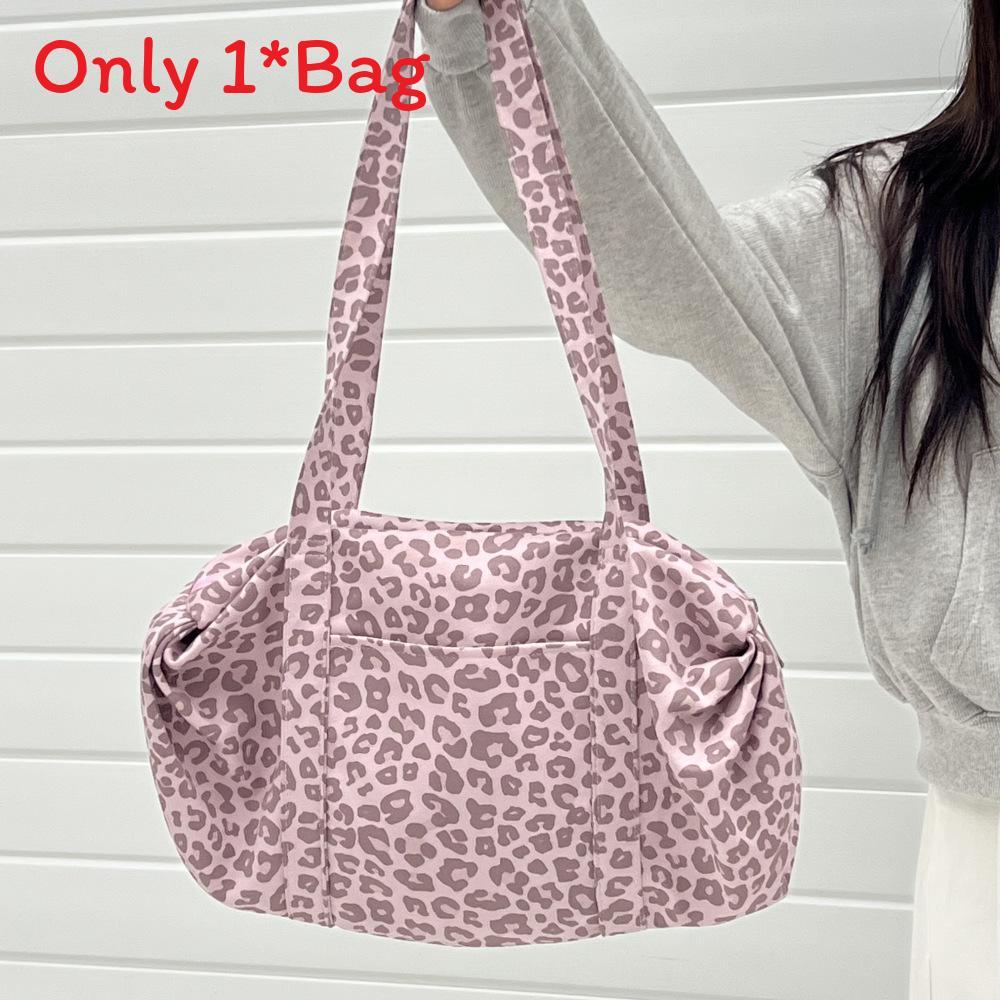Leopard Print Suede Handbag With Zipper Closure For Daily Casual Use