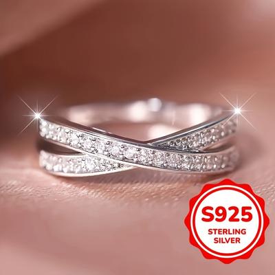 Real S925 Sterling Silver Engagement Cross Rings for Men Women Fashion Elegant Wedding Party Jewelry Gift