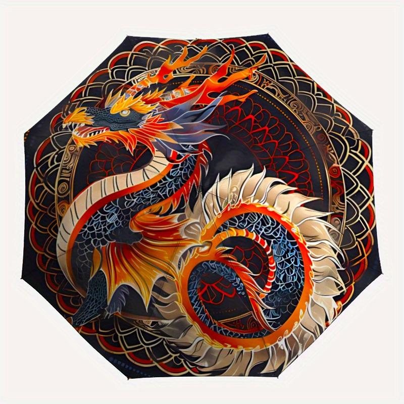 

1pc Dragon Yin Yang Symbol Automatic Open/close Folding Umbrella, Compact Portable Travel Umbrella, Durable Construction yy250809144