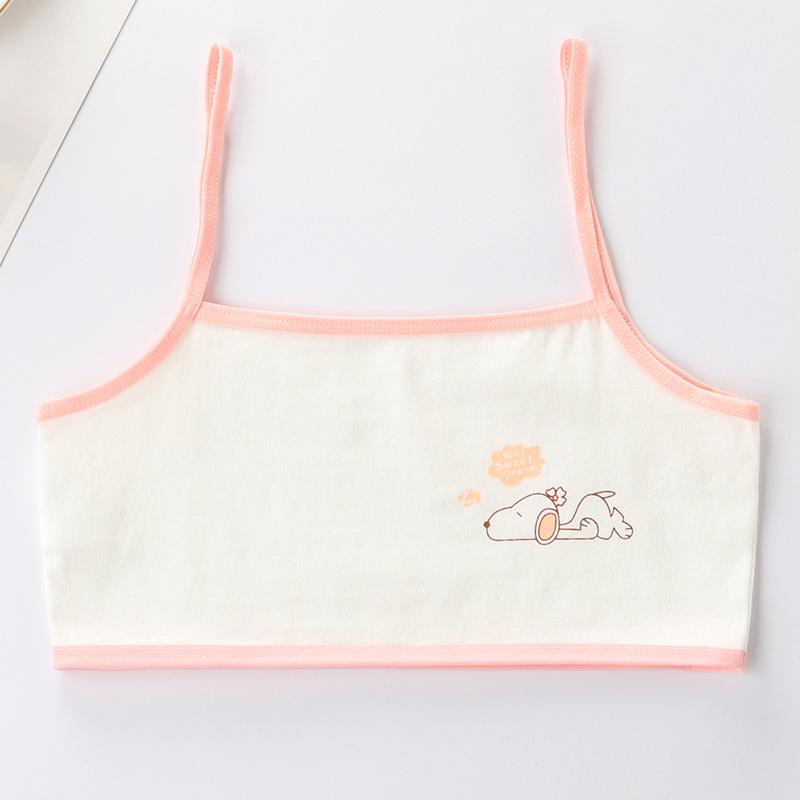 Girls' Cotton Breathable Training Bra - Wire-Free, Cartoon Design, Ages 8-12.