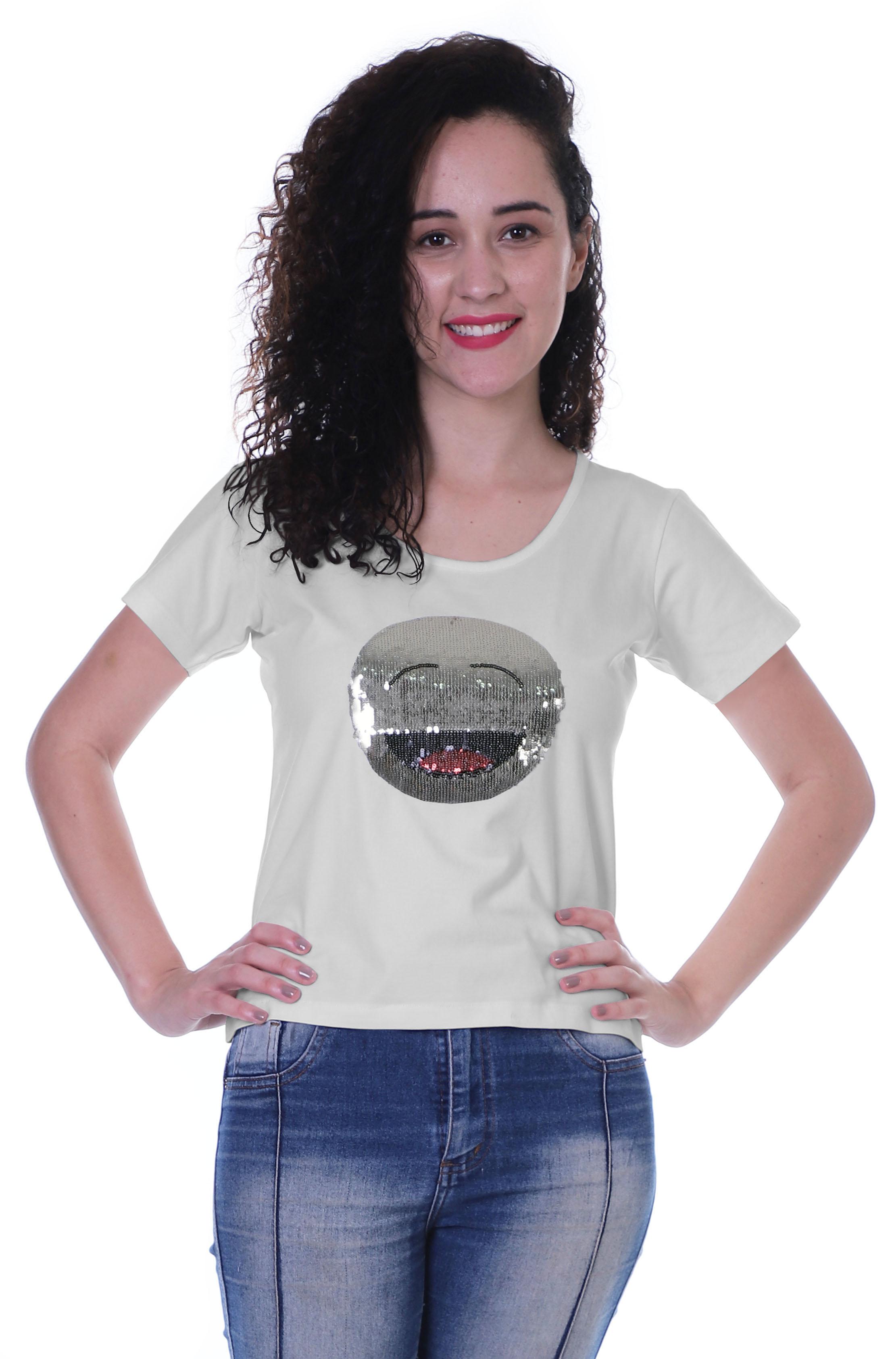 

Moomaya Жіноча футболка з короткими рукавами та круглим вирізом з паєтками, повсякденні топи - XS білий