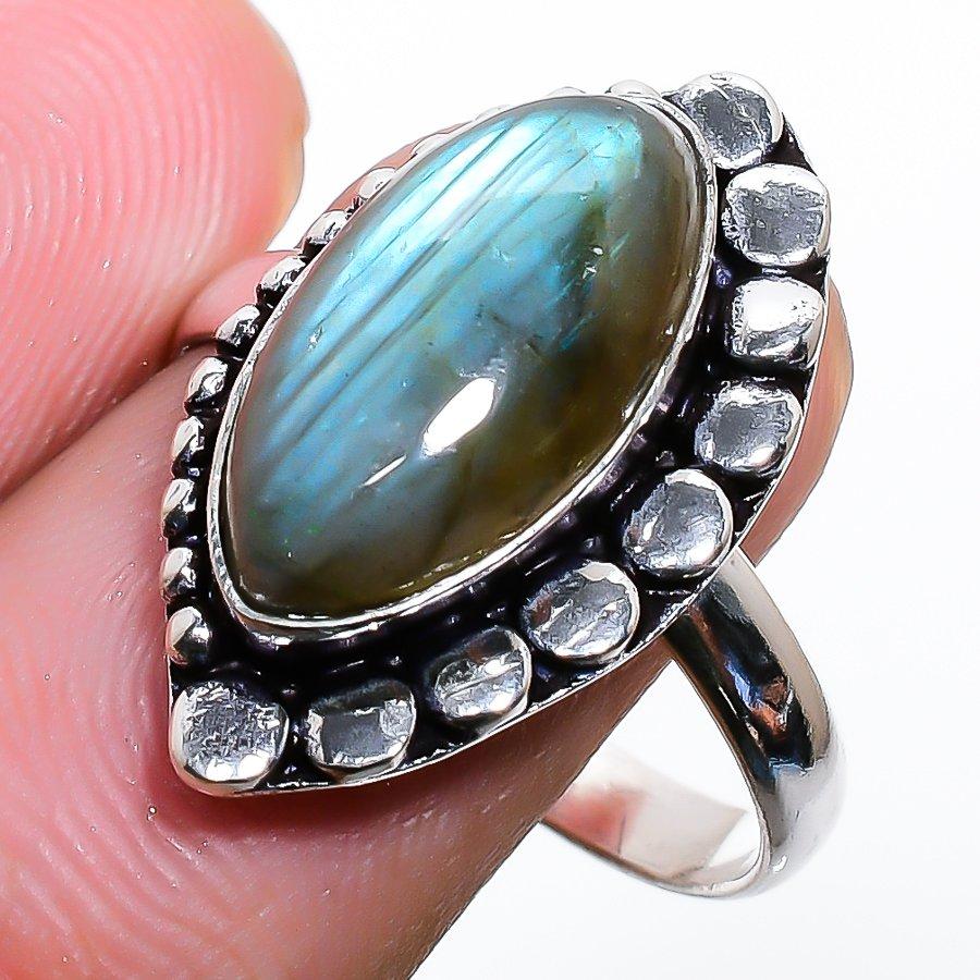 Labradorit Edelstein Handgefertigter 925 Sterling Silber Schmuck Ring Größe 9