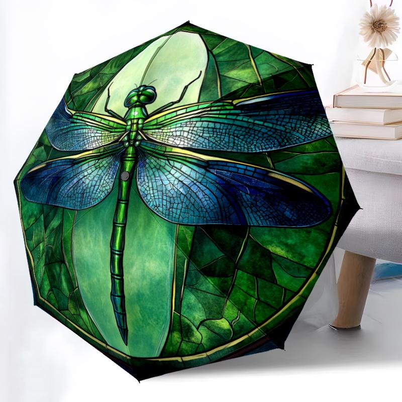 Dragonfly Pattern Print on a Stylish Automatic Folding Umbrella with 8 Iron Ribs, Portable and Foldable Sunshade Umbrella, Per