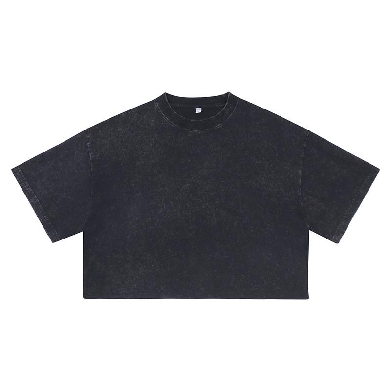 Streetwear Cotton Crop Top Tshirt For Women With Loose Fit And Retro Wash Effect