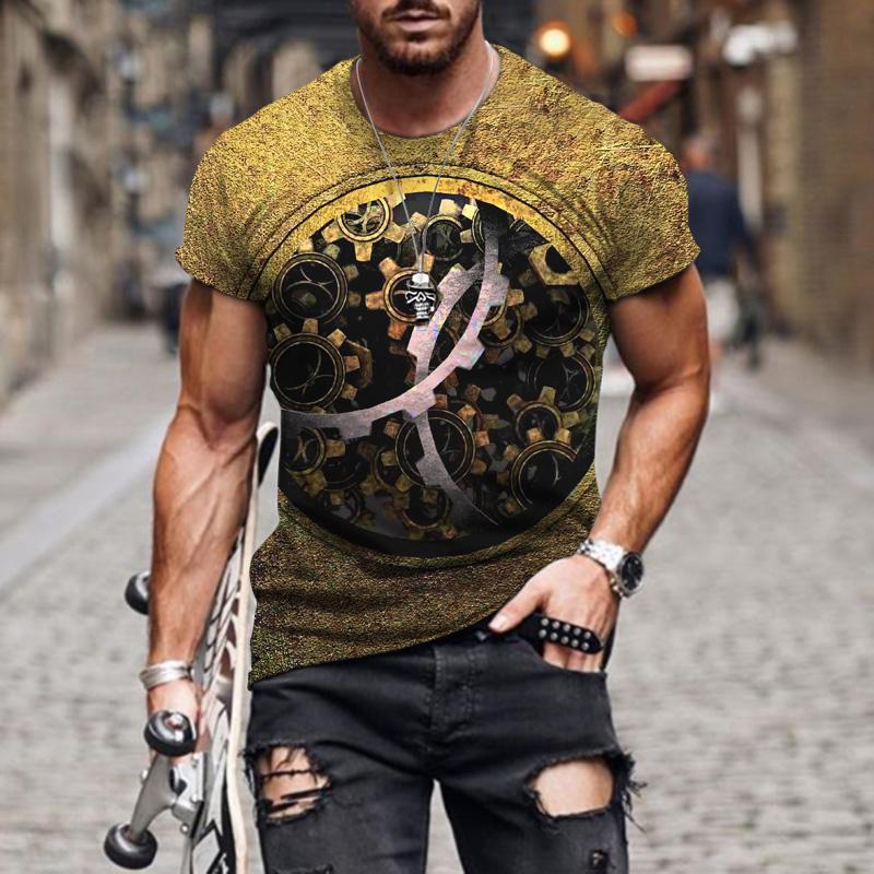 Summer New Men's Fashion T-shirt Harajuku 3D Printing Casual Sports T-shirt Round Neck Retro Short-sleeved Oversize Top Tees