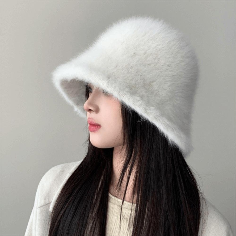 Warm Winter Fisherman Hat Furry Anti-cold Bucket Hat Temperament Plush Bucket Cap  Autumn