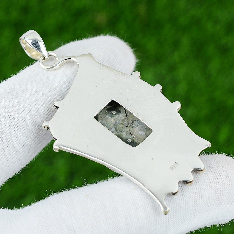 Wedding Gift For Her 925 Sterling Silver Natural Ocean Jasper Gemstone Pendant