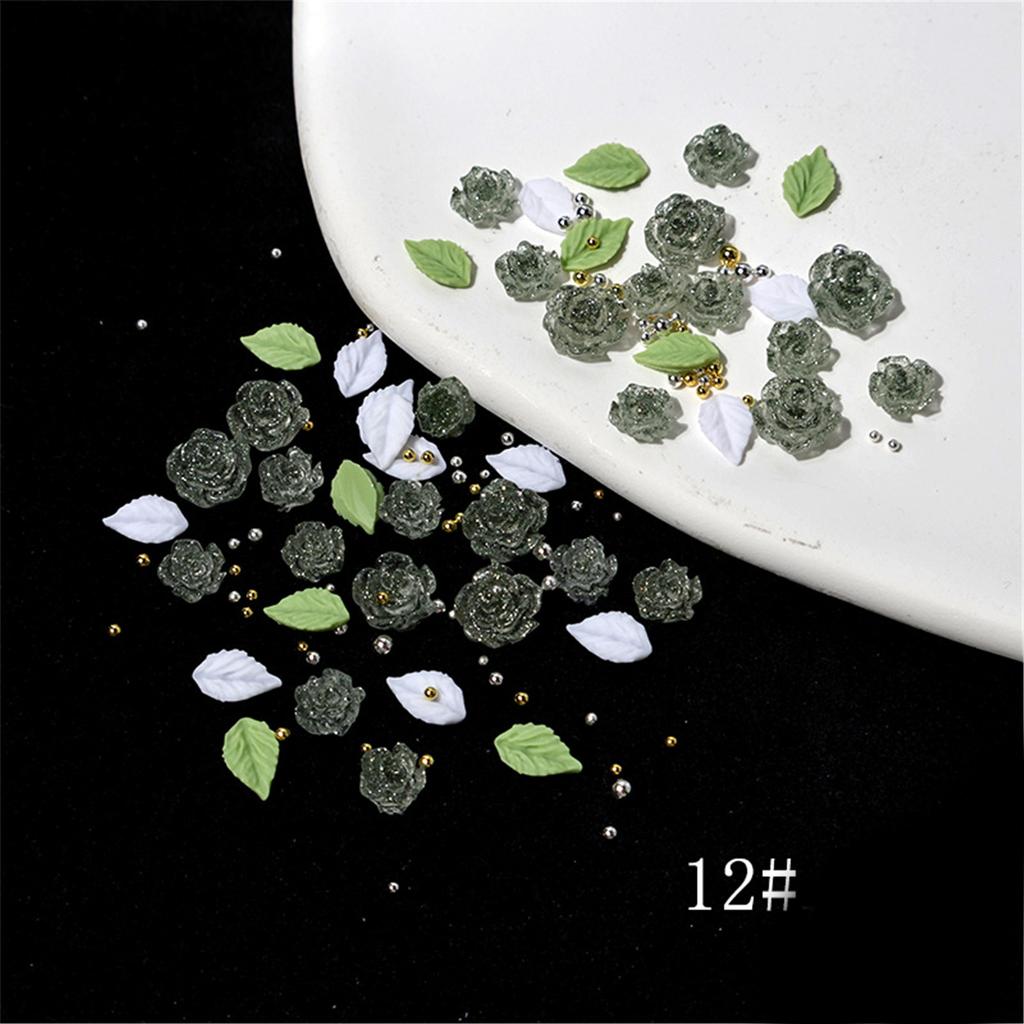 Charms per unghie con fiori 3D, charms per unghie con foglie in resina, perline in acciaio, forniture per nail art, decorazioni fai da te per unghie acriliche