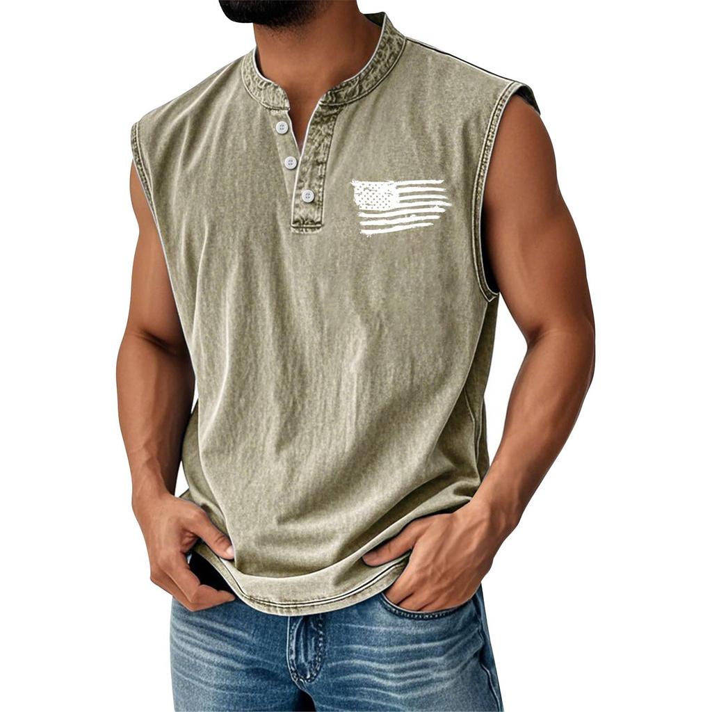Men's Summer Independence Day Printed Sports Button Pocket Sleeveless Vest