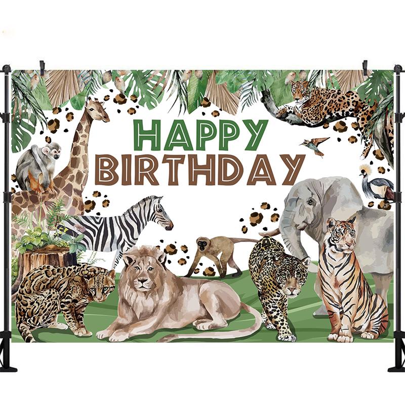 LS Photography Background Wildlife 1st Birthday Party Jungle Floral Decor Props Baby Shower Kids Portrait Photo Backdrop Studio