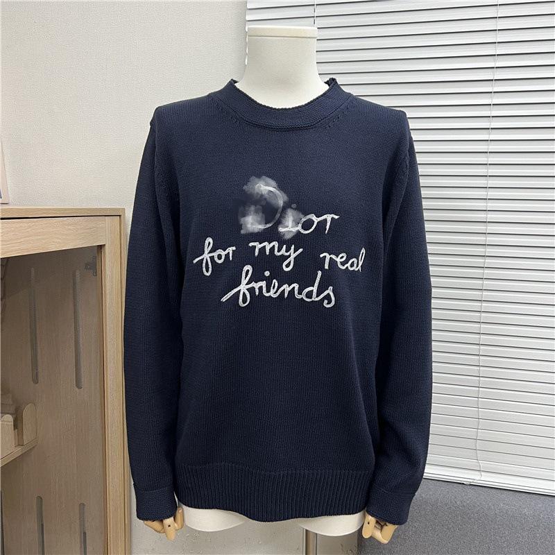 Höst/Vinter Unisex Lös Jacquardtröja med Broderat Bokstavslogotyp och Rund Hals