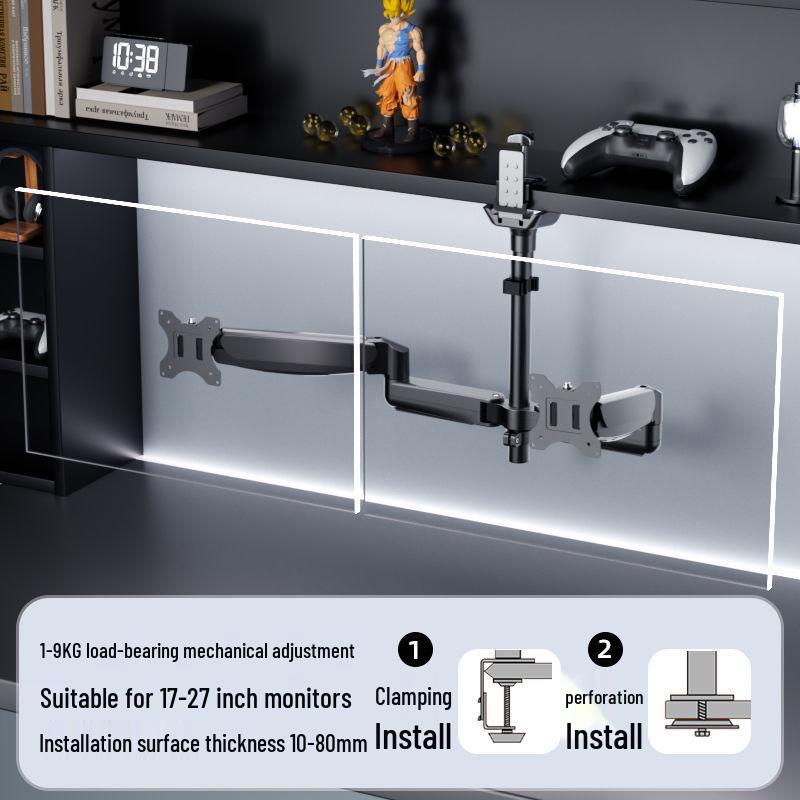 Laptop Stand with Adjustable Monitor Arm for Single/Dual Screens - Rotating and Lifting Functionality