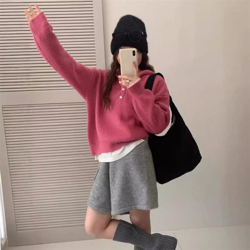 Candy-colored hooded pullover sweater for women's outerwear autumn and winter new lazy style loose and versatile casual knitted sweater top